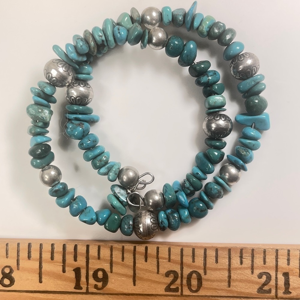 American West Carolyn Pollack Relios Turquoise and Silver Bead Wrap Bracelet - Picture 10 of 10